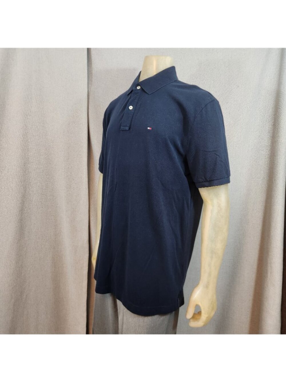 Tommy Hilfiger Solid Navy Blue Short Slv Collared Cotton Polo Shirt XL XLARGE - Picture 5 of 6